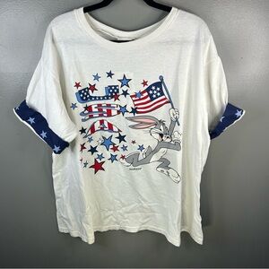 Vintage 90s Looney Tunes USA Maternity White Shirt Size Medium New with stains